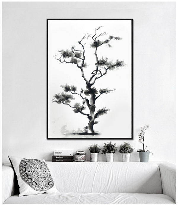 黑白装饰画下载发财树
