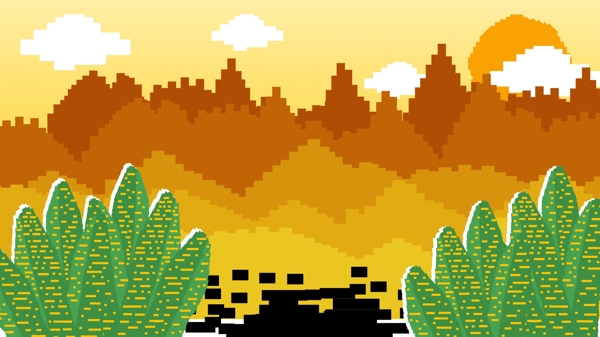 像素化卡通秋季植物背景设计