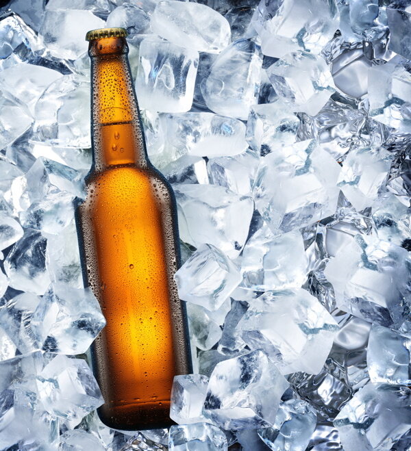 冰块上的啤酒图片