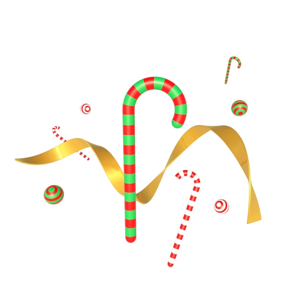 圣诞节C4D立体圣诞礼杖漂浮装饰