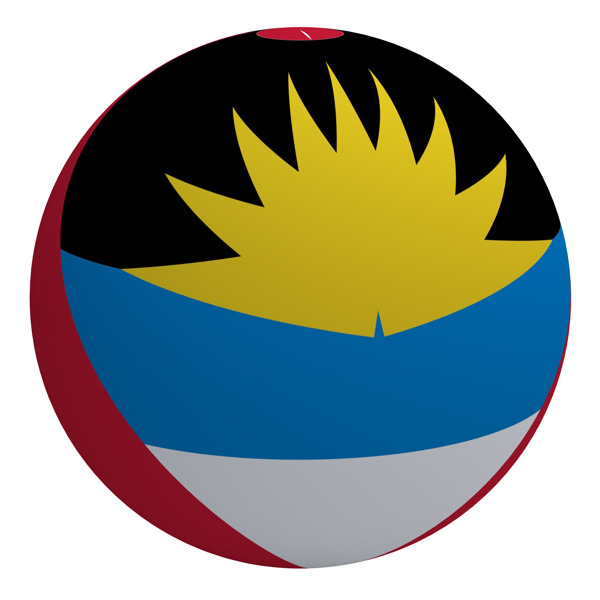 安提瓜和巴布达国旗在球白色隔离