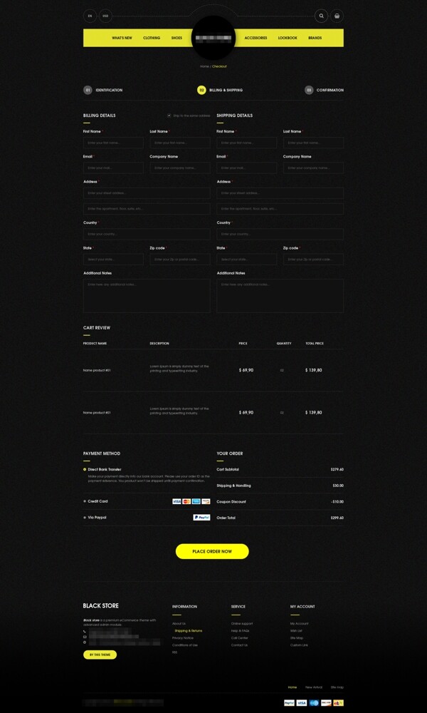 黑色企业购物商城网站模板之购物订单结账