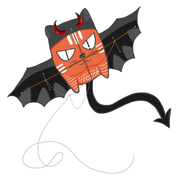 手绘猫咪蝙蝠风筝可商用