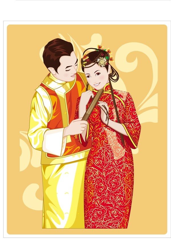 中国传统新婚夫妇AI矢量图06