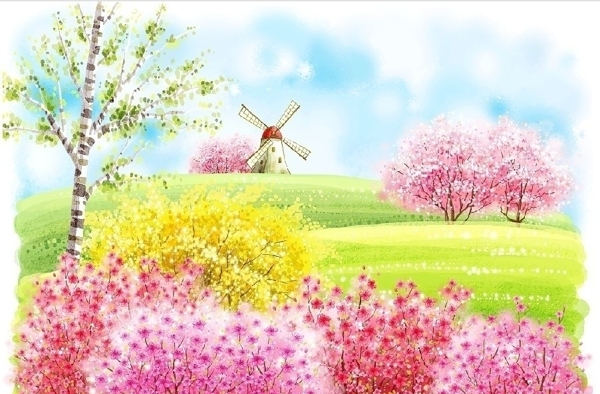 春天风景插画图片