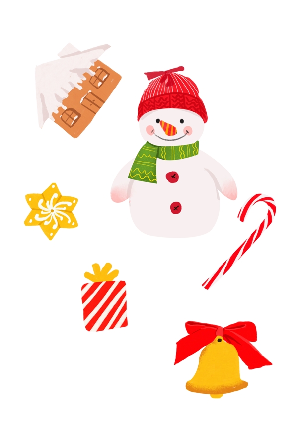 冬日圣诞节卡通手绘雪人戴圣诞帽免扣透明图层免费下载