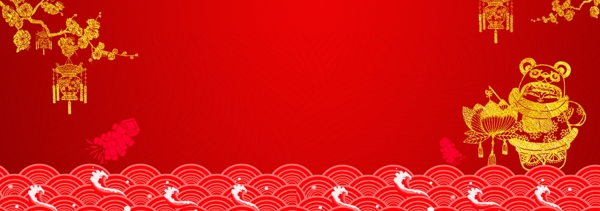 红金中国风新年中国年banner背景