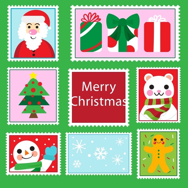 卡通的圣诞邮票标签素材