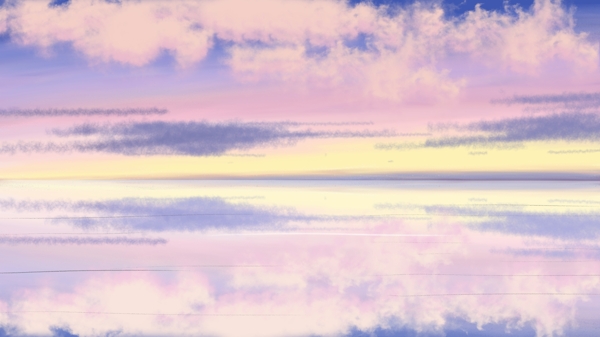 五彩彩云点缀的天空和水中的倒影背景