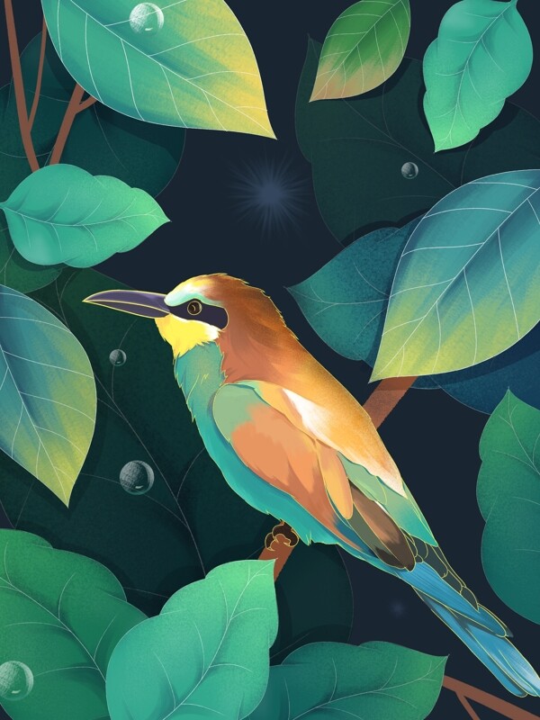 小清新插画二十四节气惊蛰鸟与绿植