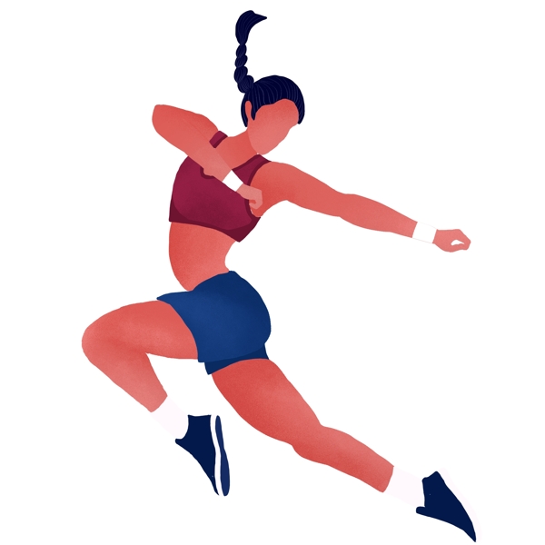 手绘卡通跳跃的运动健将女运动员
