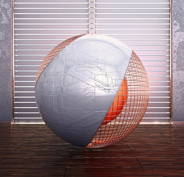 C4D模型百叶窗室内球体房间图片