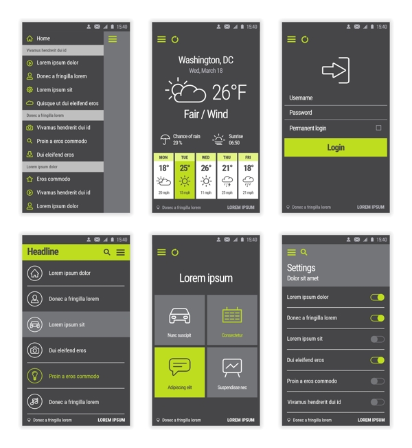 绿色手机扁平风格UI设计矢量素材