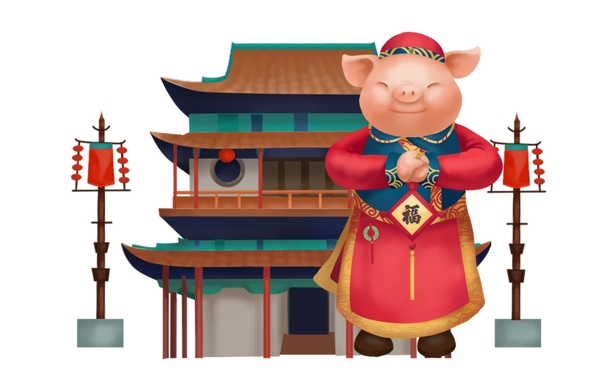 猪年新年喜庆主题插画