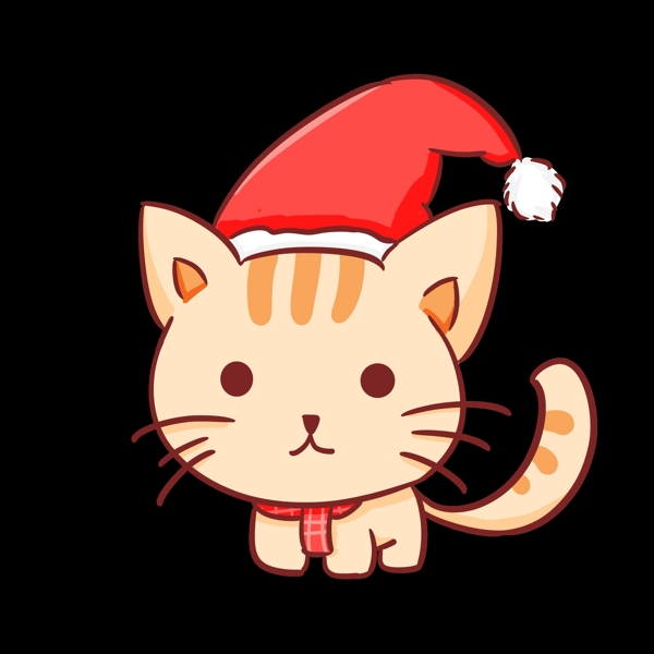 圣诞节平安夜可爱手绘条纹猫咪圣诞帽子围巾