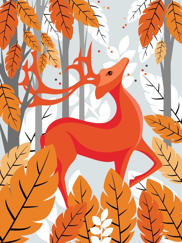 小清新动物印记之鹿插画