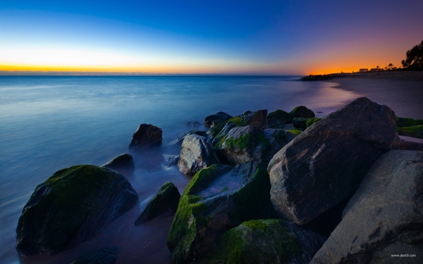 海水天空岩石夕阳