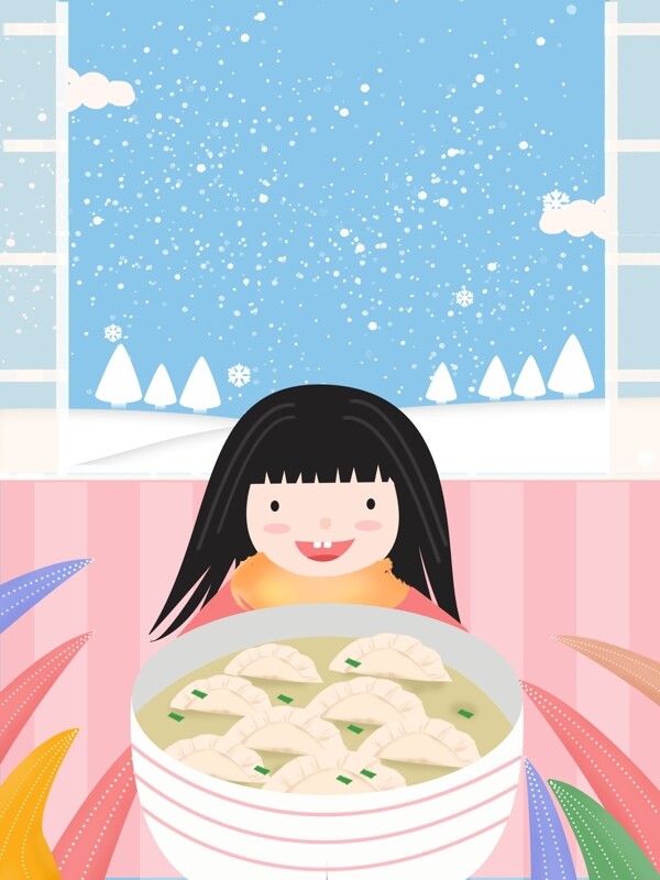 小雪节气女孩吃饺子背景
