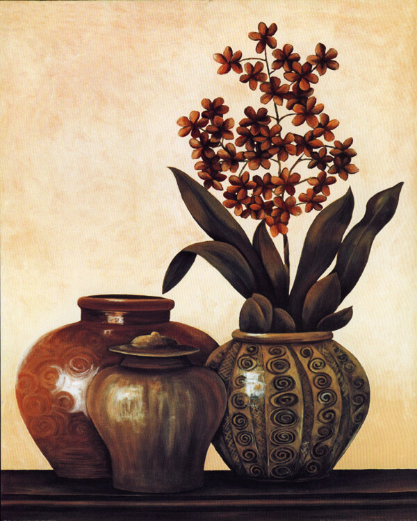 鲜花盆栽与陶瓷容器写生