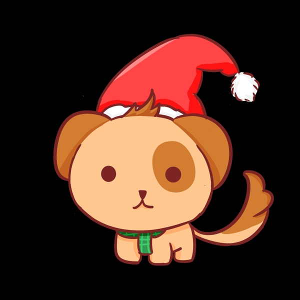 圣诞节平安夜可爱手绘斑点狗圣诞帽子围巾
