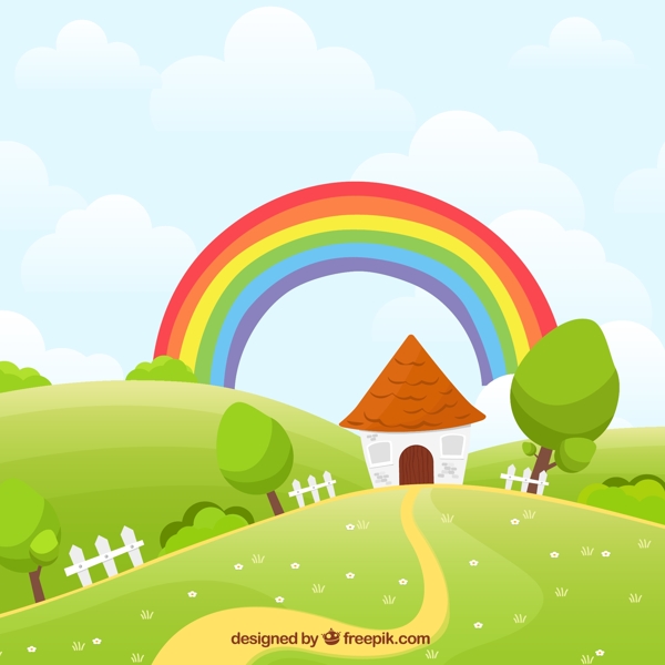外房屋和彩虹风景图片