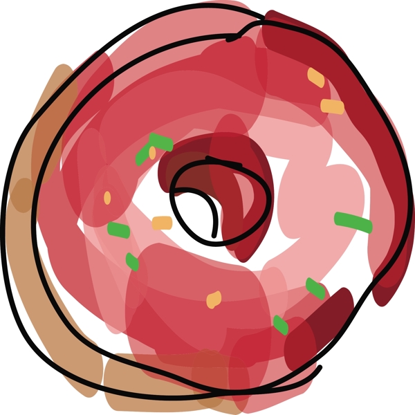 草莓酱矢量卡通手绘甜甜圈素材
