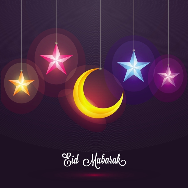 五彩缤纷的新月五彩缤纷的星星点缀着著名节日EidMubarak的背景