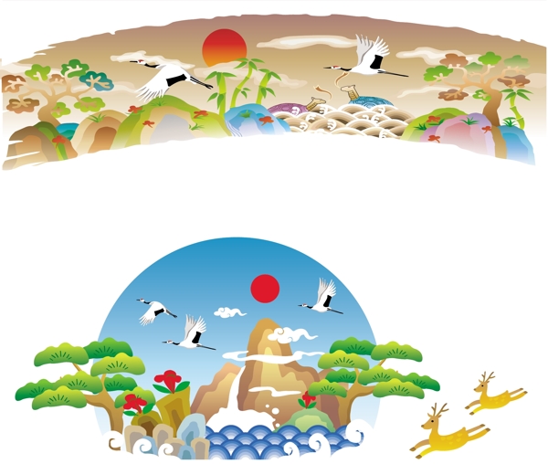 中国传统吉祥矢量图案素材松鹤图