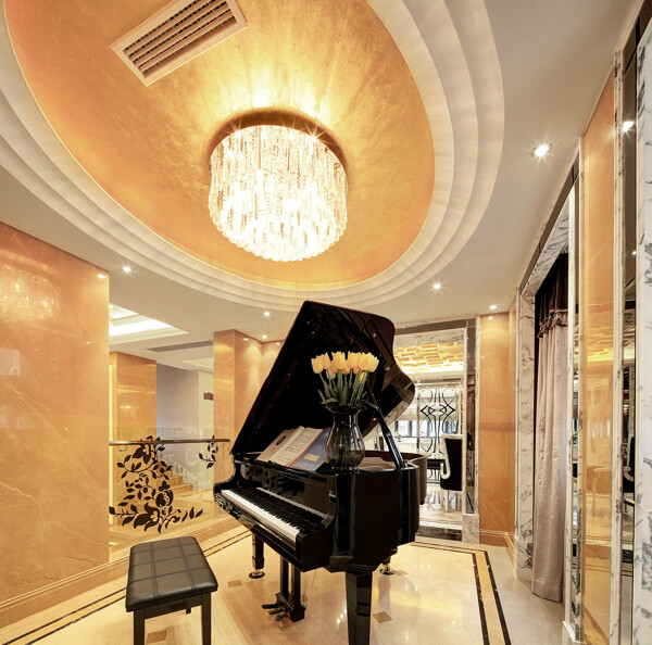 欧式豪华客厅钢琴装修效果图