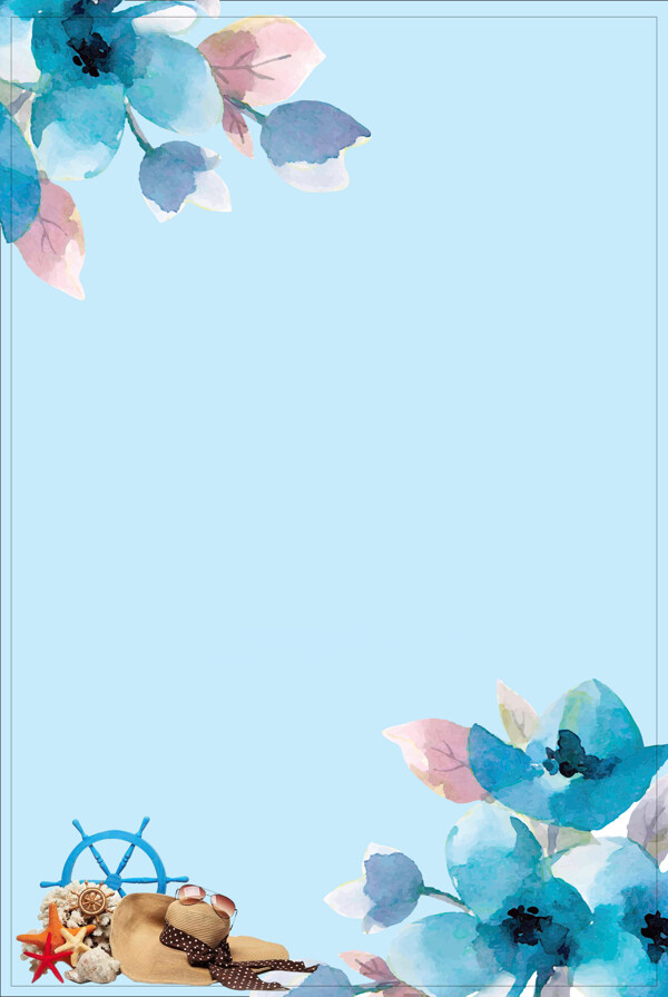 蓝色花朵dm单背景