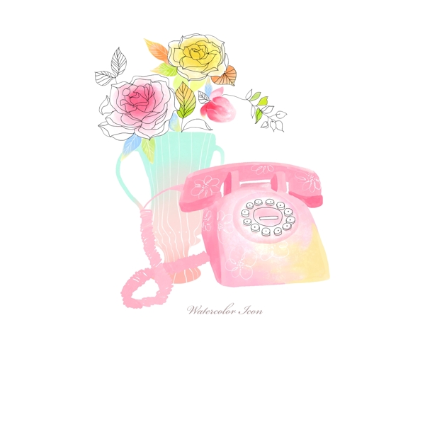 美丽鲜花和粉色电话
