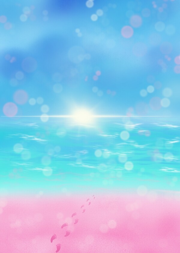 原创浪漫粉色沙滩海边背景图