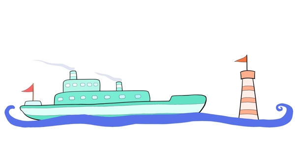 蓝色轮船分割线插画