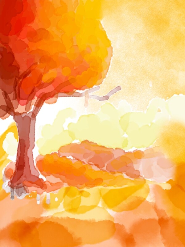 原创手绘水彩质感大树背景图