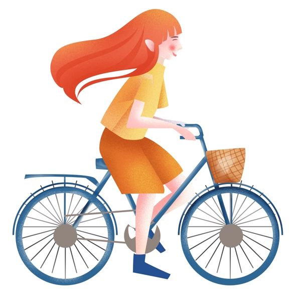 卡通清新骑自行车的少女人物设计