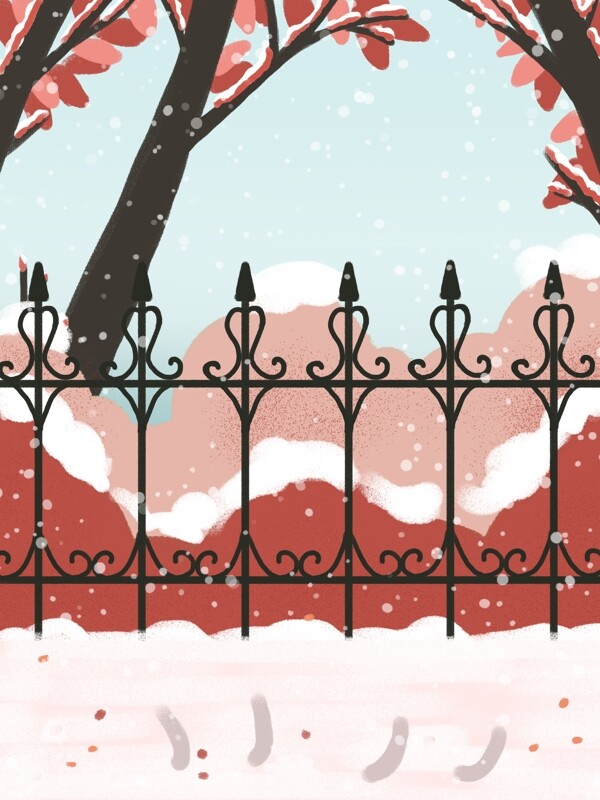 冬季围栏雪景背景设计