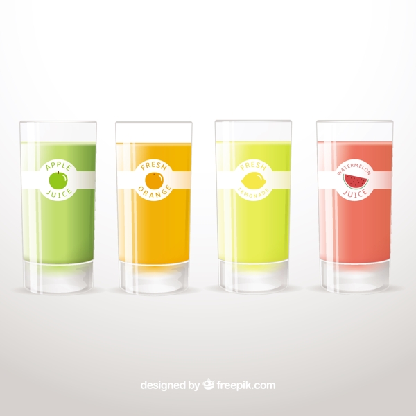 四种颜色的杯装果汁矢量素材