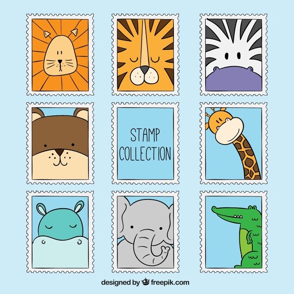 8款卡通动物邮票矢量素材