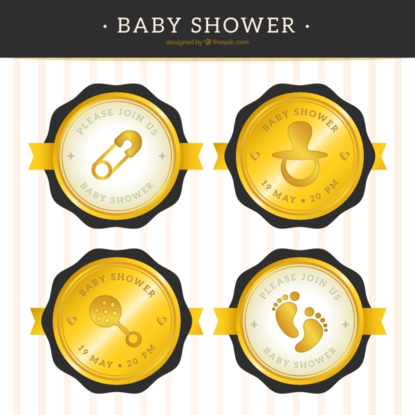 黑金色婴儿淋浴徽章