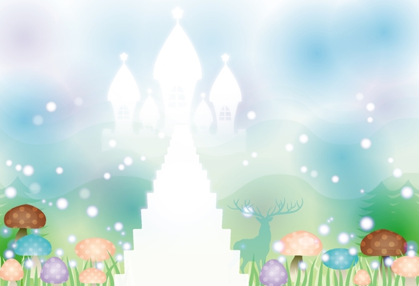 梦幻城堡和彩色蘑菇