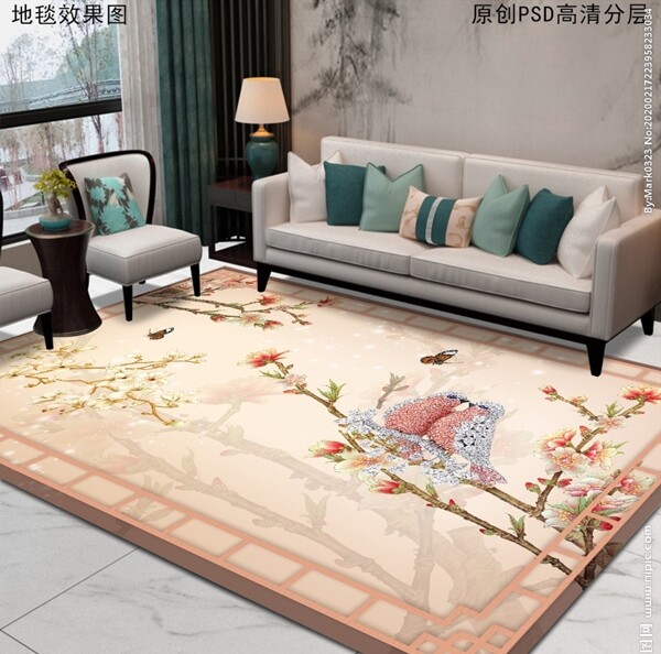 新中式花鸟轻奢地毯