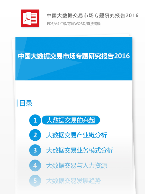 推荐中国大数据交易市场专题研究分析报告PDF
