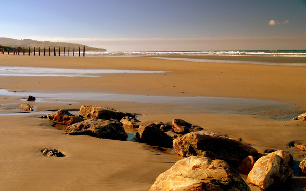 大海沙滩石头图片