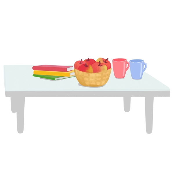 手绘桌子上的食物和水果