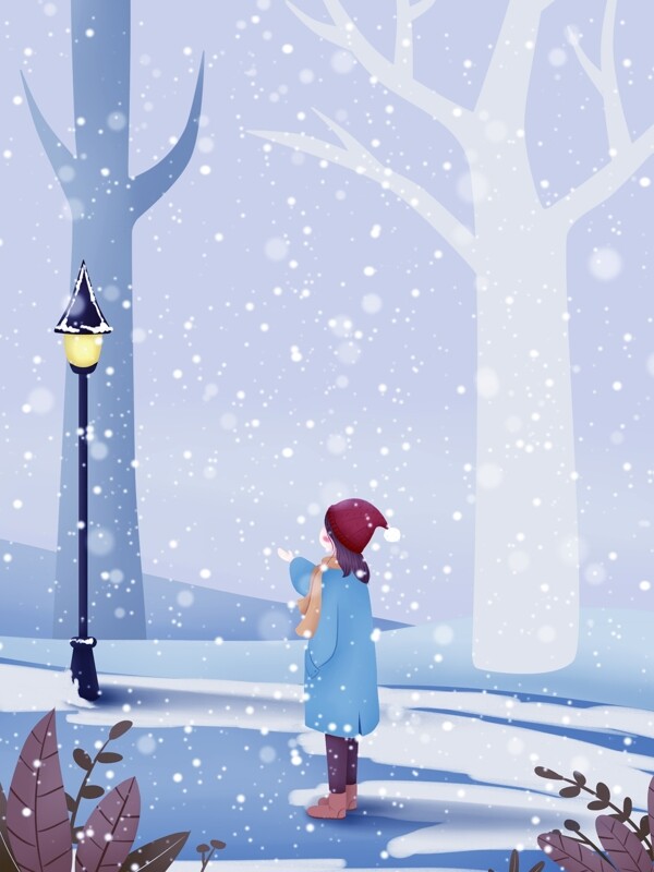 冬季小雪节气雪中女孩背景设计