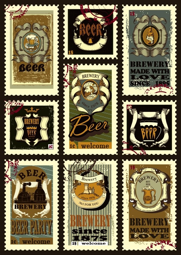复古啤酒邮票