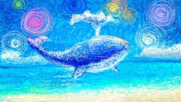 线圈画晴大海与鲸
