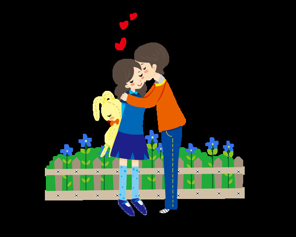 卡通接吻情人图案元素