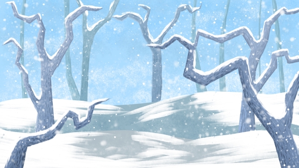 手绘枯树冬季雪景背景素材