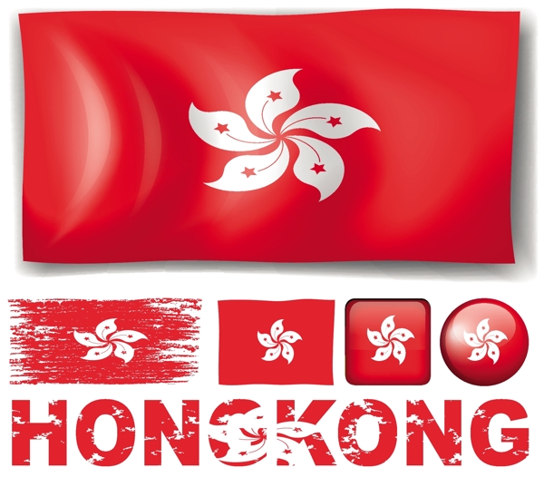 香港的国旗在不同的图案和文字说明